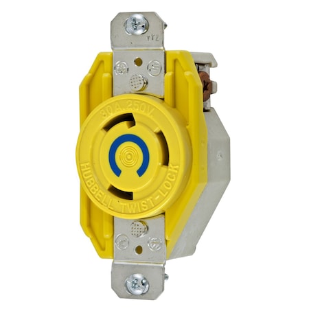 Hubbell Wiring Device-Kellems Locking Receptacle, L6-30R, 30 A, 250V AC, Single Phase, 2 Pole, Flush Mount, Screw Terminals HBL26CM20